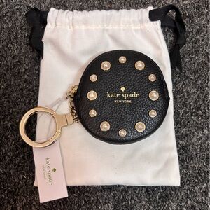 Kate Spade Leather Circle Coin Purse/Keychain with Pearls